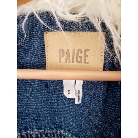 Paige Heidi Faux Fur Collar Cropped Denim Jacket Size Small - Picture 10 of 13